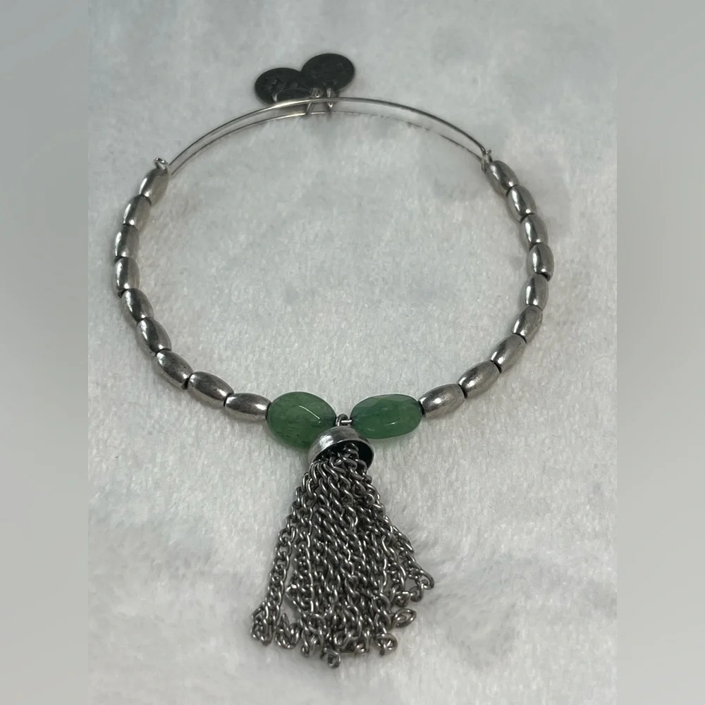 Alex & Ani silver bracelet with green stones beads